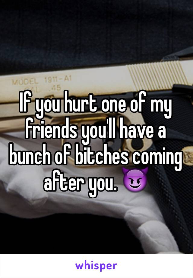 If you hurt one of my friends you'll have a bunch of bitches coming after you. 😈