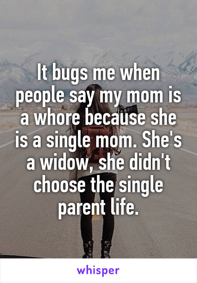 It bugs me when people say my mom is a whore because she is a single mom. She's a widow, she didn't choose the single parent life.