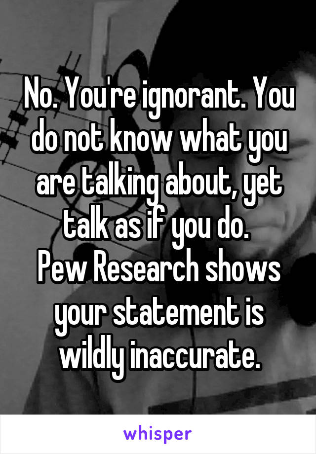 No. You're ignorant. You do not know what you are talking about, yet talk as if you do. 
Pew Research shows your statement is wildly inaccurate.