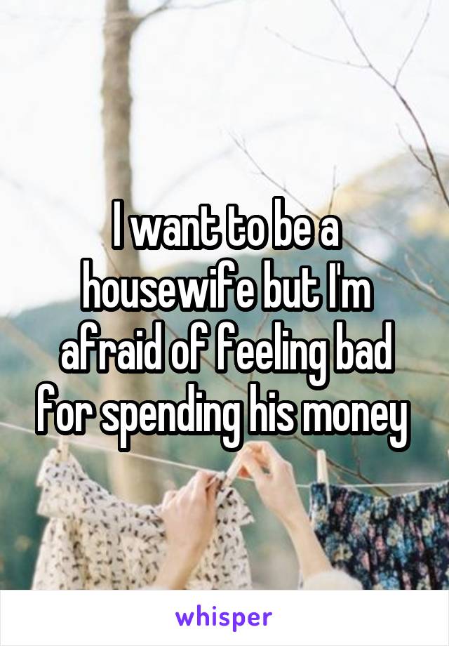 I want to be a housewife but I'm afraid of feeling bad for spending his money 