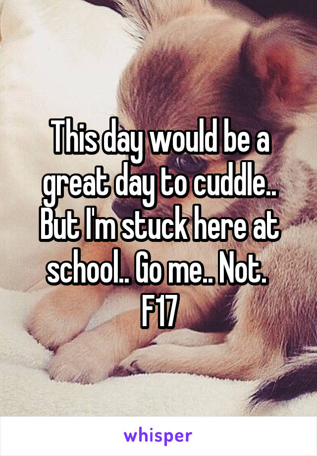 This day would be a great day to cuddle.. But I'm stuck here at school.. Go me.. Not. 
F17