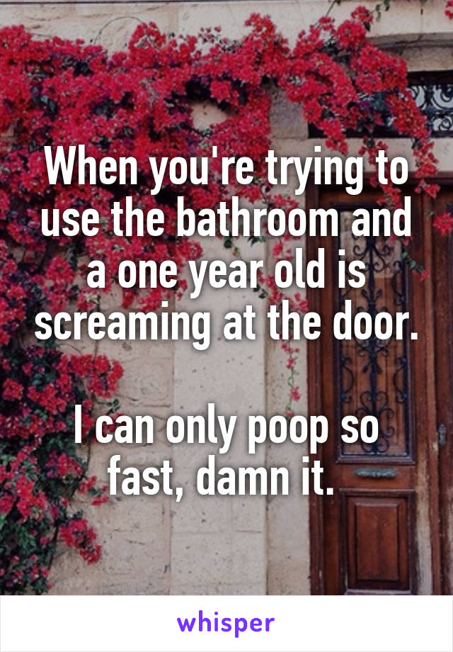 When you're trying to use the bathroom and a one year old is screaming at the door. 
I can only poop so fast, damn it. 