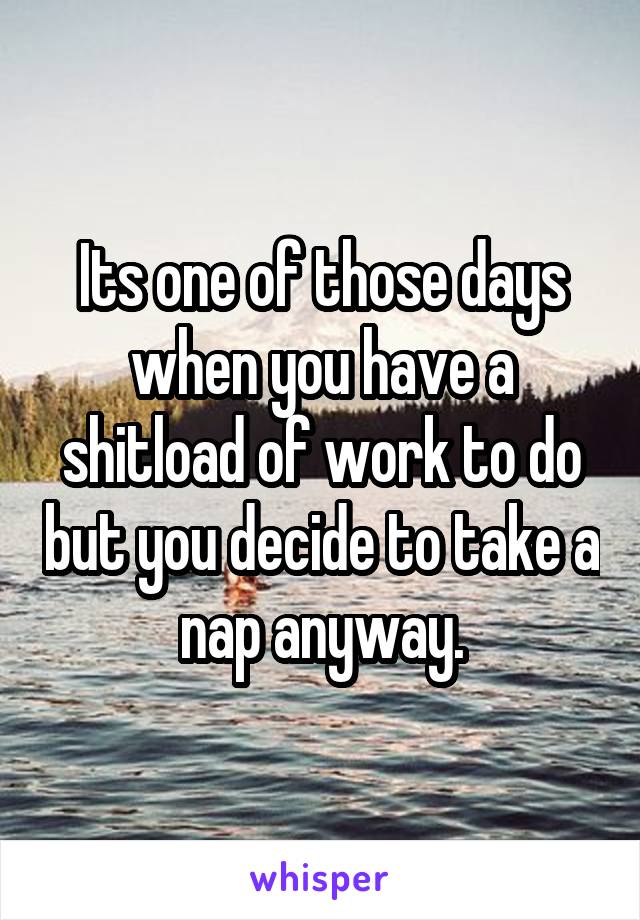 Its one of those days when you have a shitload of work to do but you decide to take a nap anyway.