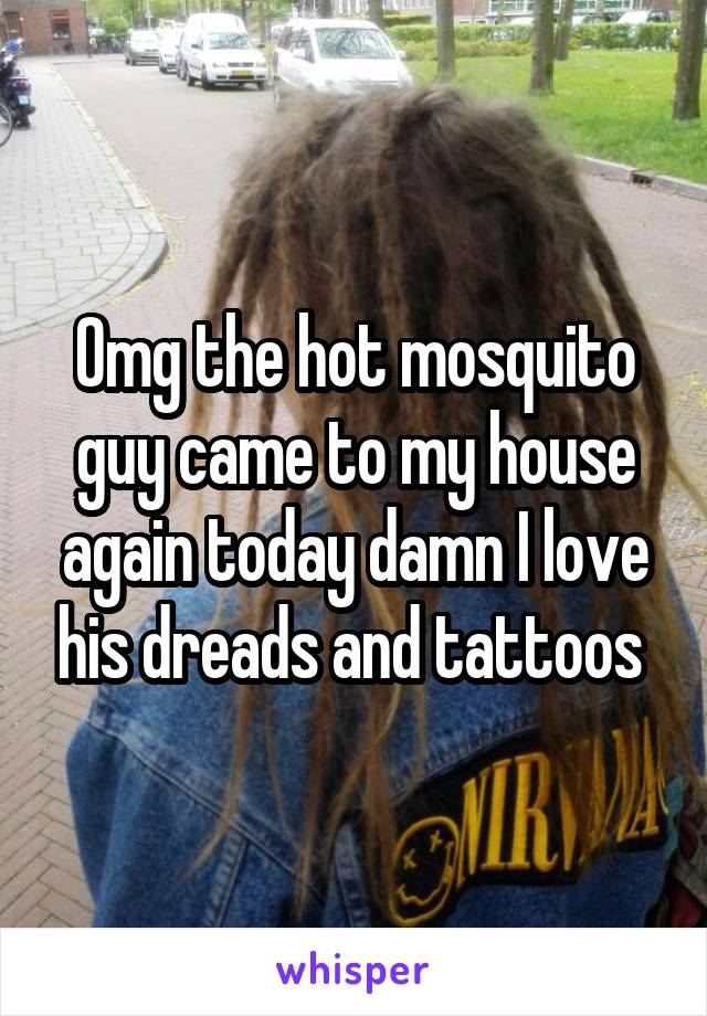 Omg the hot mosquito guy came to my house again today damn I love his dreads and tattoos 