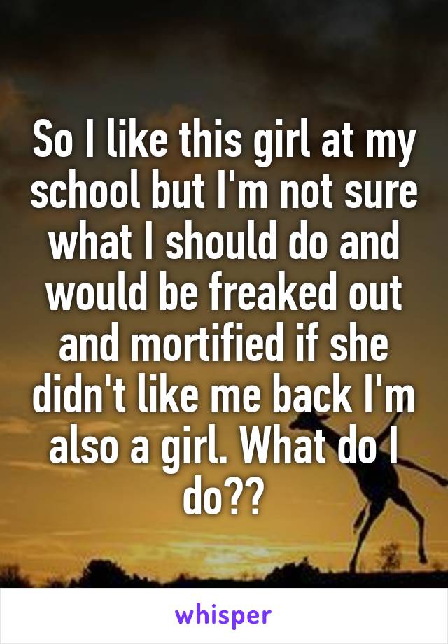 So I like this girl at my school but I'm not sure what I should do and would be freaked out and mortified if she didn't like me back I'm also a girl. What do I do??