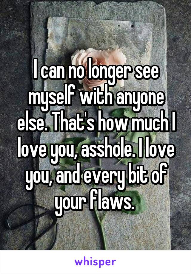 I can no longer see myself with anyone else. That's how much I love you, asshole. I love you, and every bit of your flaws. 