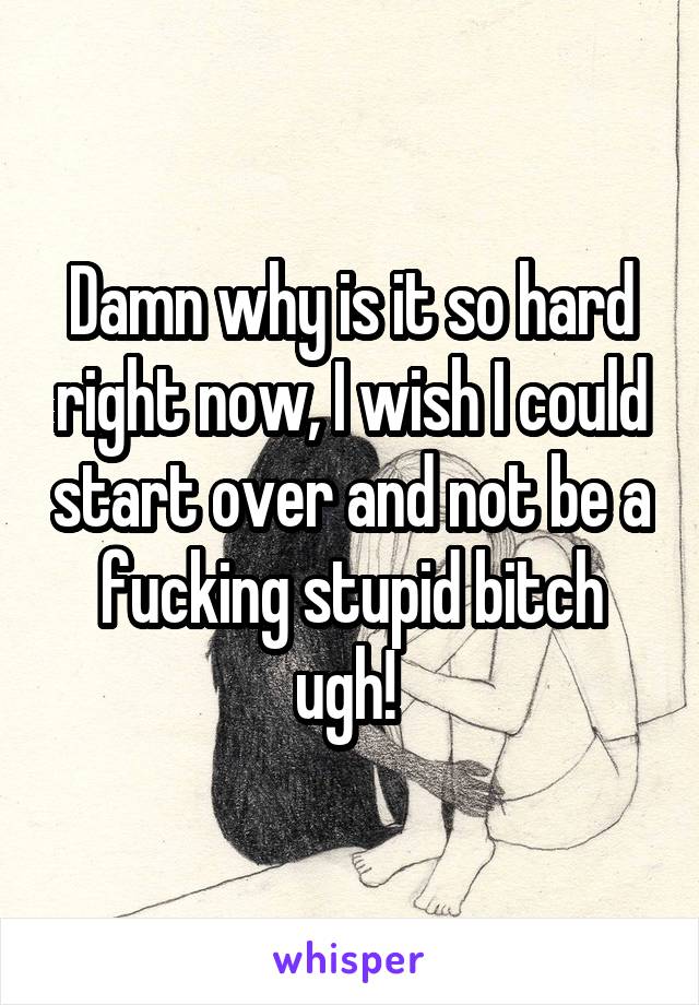 Damn why is it so hard right now, I wish I could start over and not be a fucking stupid bitch ugh! 