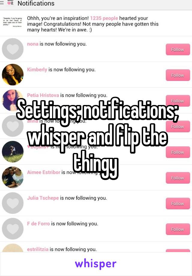 Settings; notifications; whisper and flip the thingy 