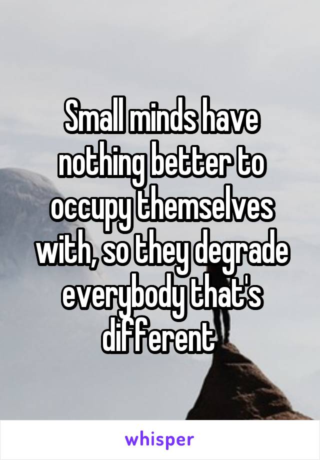 Small minds have nothing better to occupy themselves with, so they degrade everybody that's different 