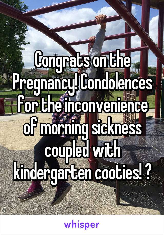 Congrats on the Pregnancy! Condolences for the inconvenience of morning sickness coupled with kindergarten cooties! 💀