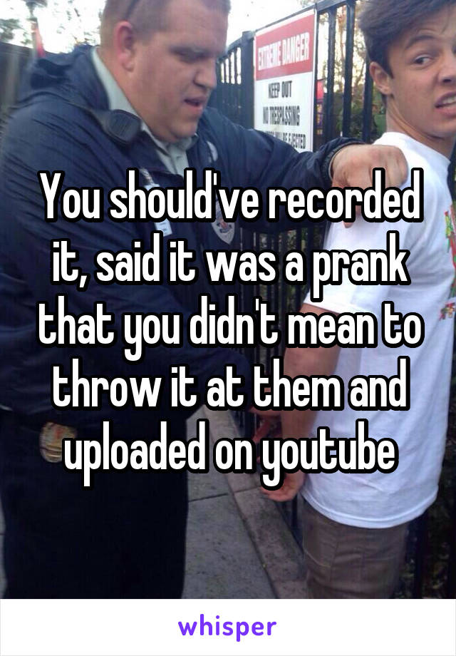 You should've recorded it, said it was a prank that you didn't mean to throw it at them and uploaded on youtube