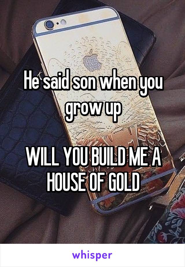 He said son when you grow up

WILL YOU BUILD ME A HOUSE OF GOLD