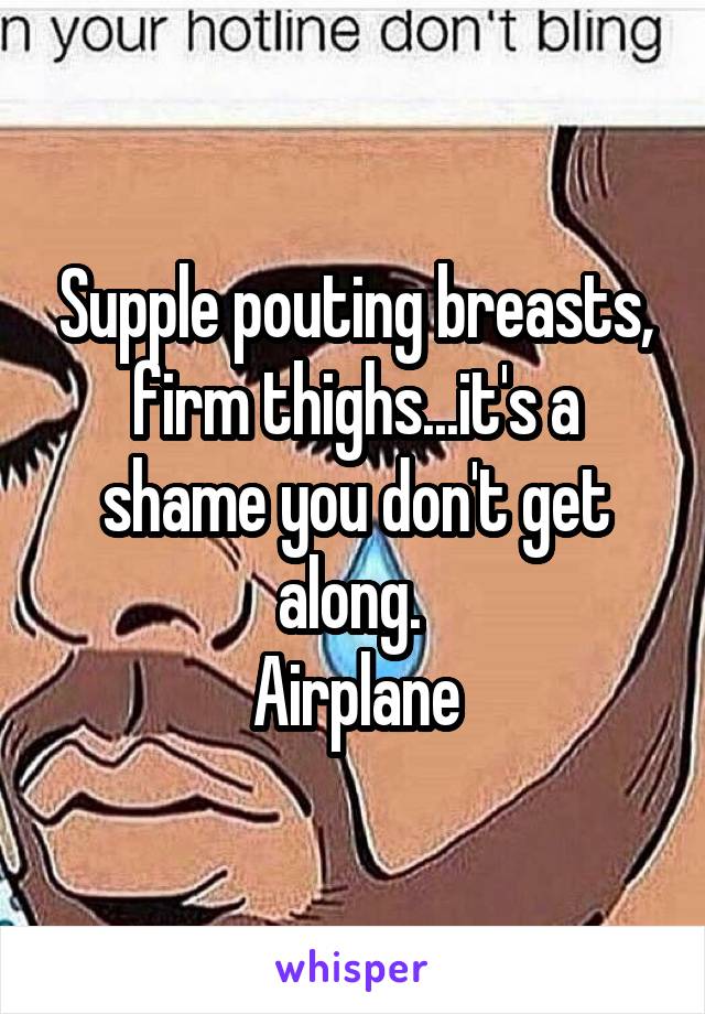 Supple pouting breasts, firm thighsit's a shame you don't get along.  Airplane