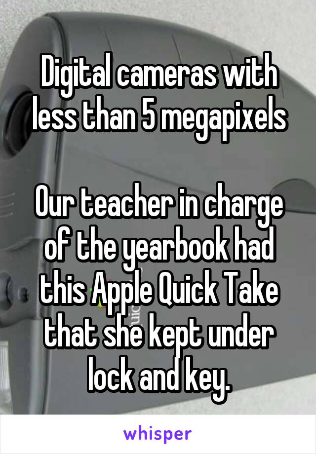 Digital cameras with less than 5 megapixels

Our teacher in charge of the yearbook had this Apple Quick Take that she kept under lock and key.