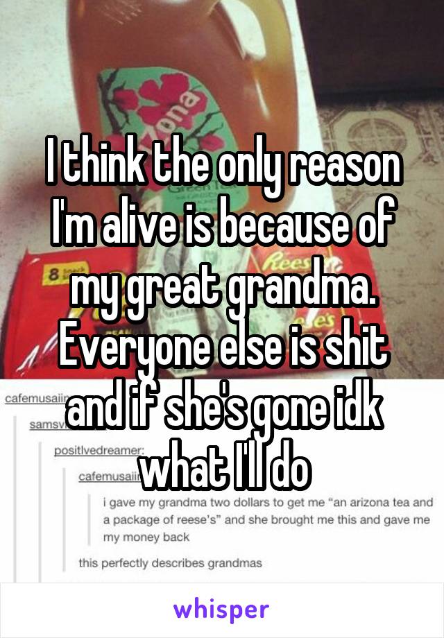 I think the only reason I'm alive is because of my great grandma. Everyone else is shit and if she's gone idk what I'll do