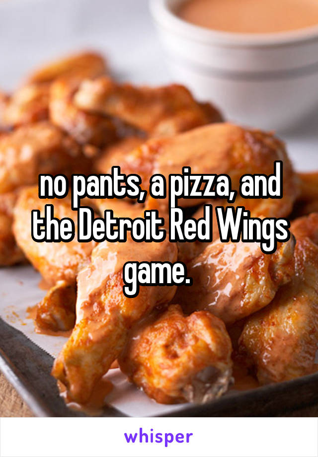 no pants, a pizza, and the Detroit Red Wings game. 