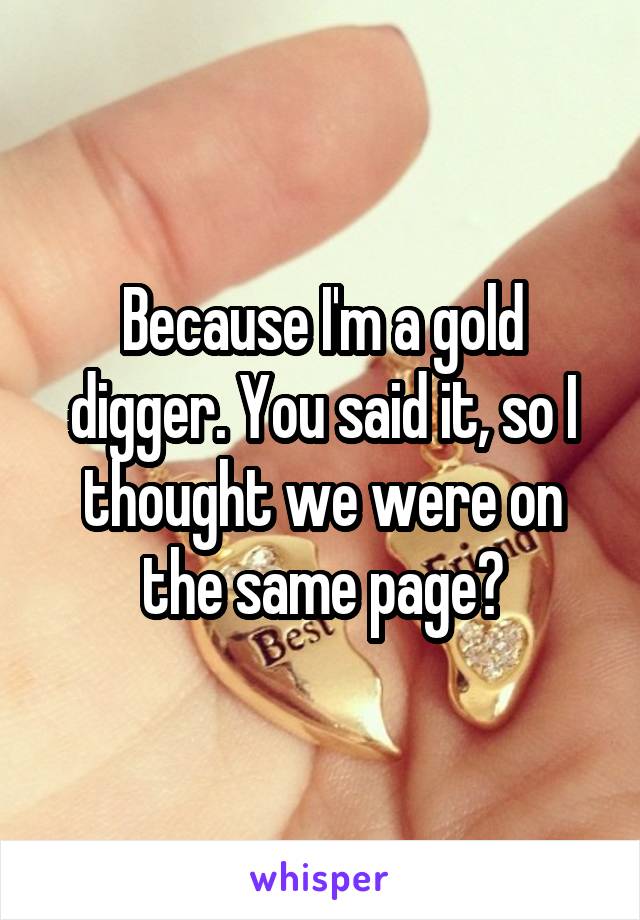 Because I'm a gold digger. You said it, so I thought we were on the same page?