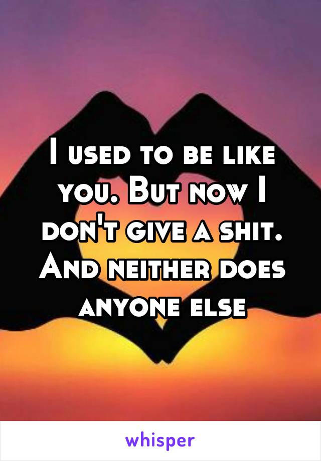 I used to be like you. But now I don't give a shit. And neither does anyone else