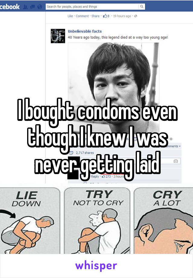 I bought condoms even though I knew I was never getting laid