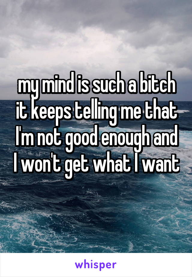 my mind is such a bitch it keeps telling me that I'm not good enough and I won't get what I want 