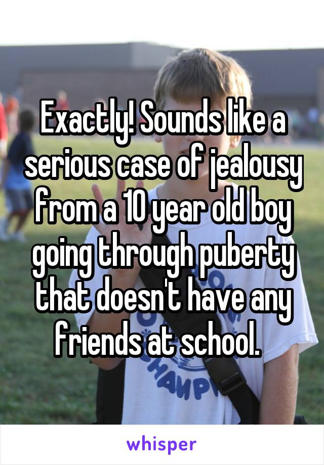 Exactly! Sounds like a serious case of jealousy from a 10 year old boy going through puberty that doesn't have any friends at school.  