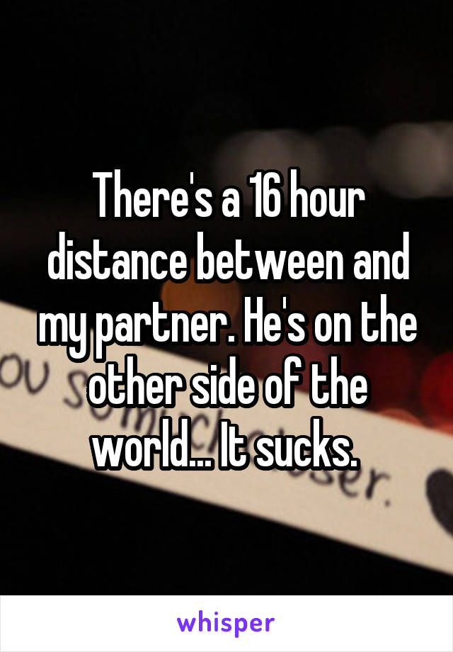 There's a 16 hour distance between and my partner. He's on the other side of the world... It sucks. 