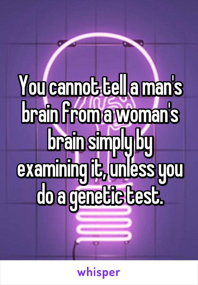 You cannot tell a man's brain from a woman's brain simply by examining it, unless you do a genetic test.