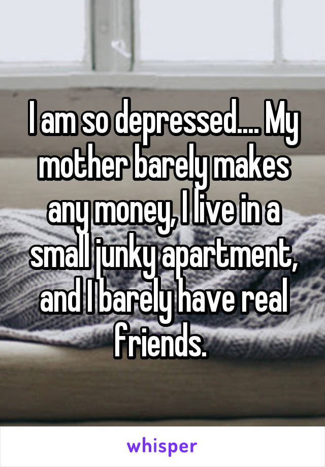 I am so depressed.... My mother barely makes any money, I live in a small junky apartment, and I barely have real friends. 
