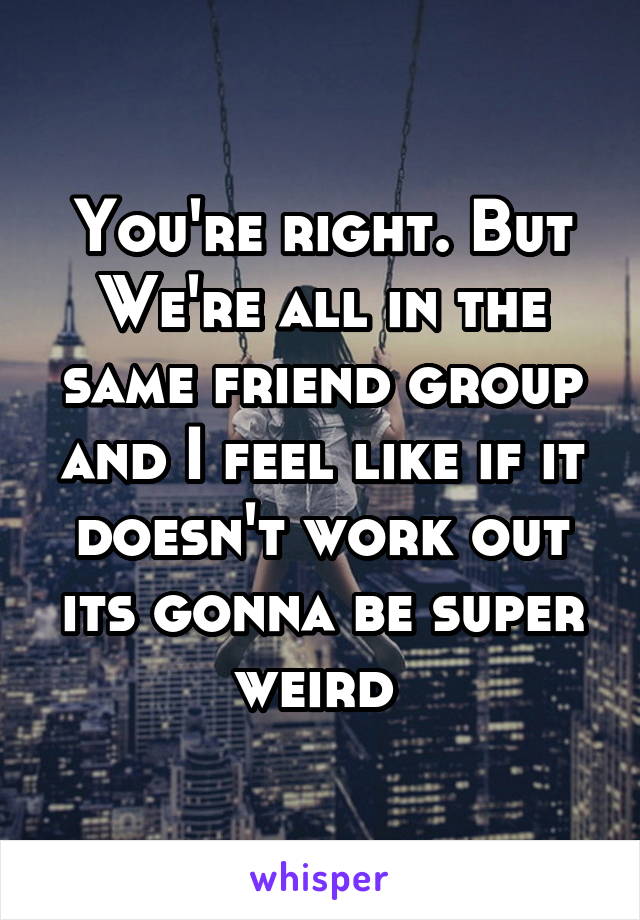 You're right. But We're all in the same friend group and I feel like if it doesn't work out its gonna be super weird 