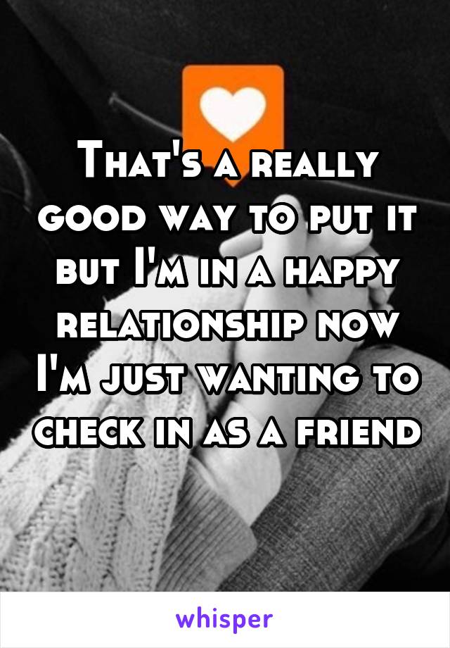 That's a really good way to put it but I'm in a happy relationship now I'm just wanting to check in as a friend 