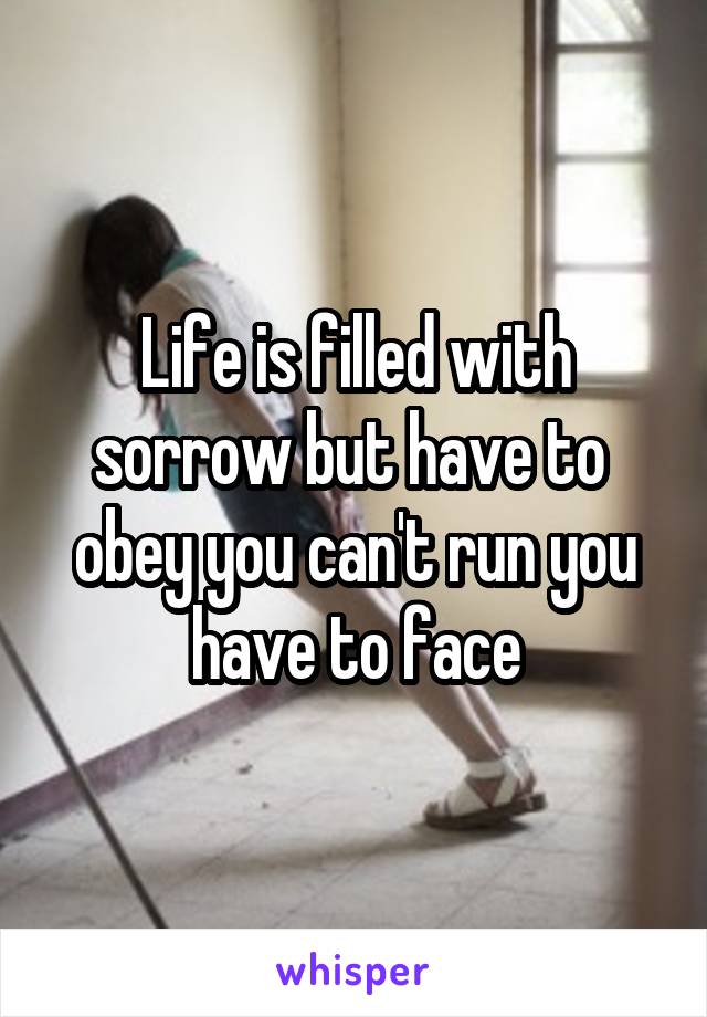 Life is filled with sorrow but have to  obey you can't run you have to face