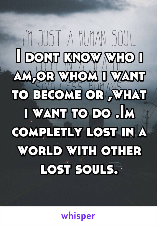 I dont know who i am,or whom i want to become or ,what i want to do .Im completly lost in a world with other lost souls.