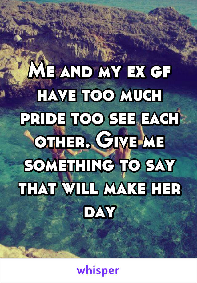 Me and my ex gf have too much pride too see each other. Give me something to say that will make her day