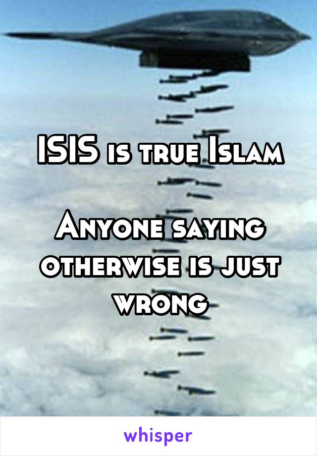 ISIS is true Islam

Anyone saying otherwise is just wrong