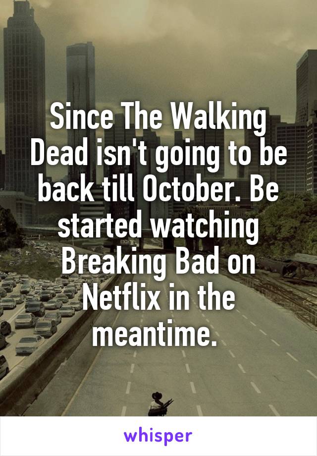 Since The Walking Dead isn't going to be back till October. Be started watching Breaking Bad on Netflix in the meantime. 