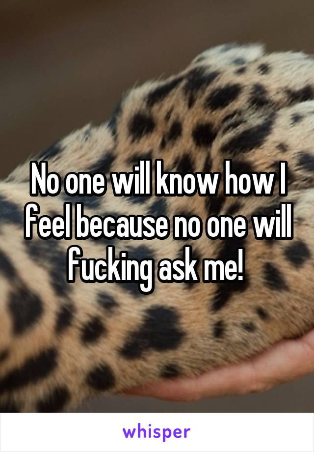 No one will know how I feel because no one will fucking ask me! 