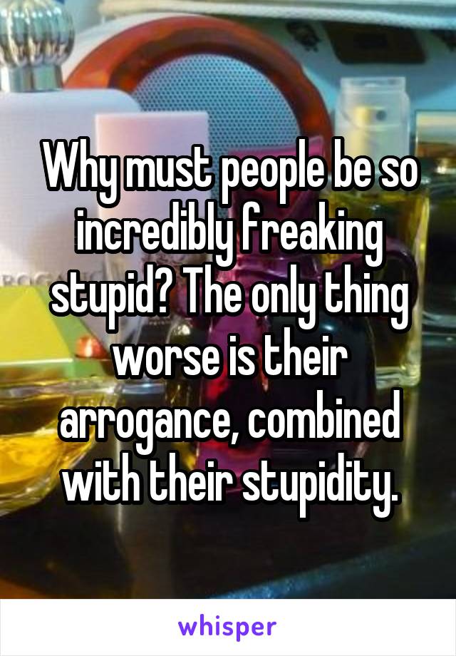 Why must people be so incredibly freaking stupid? The only thing worse is their arrogance, combined with their stupidity.