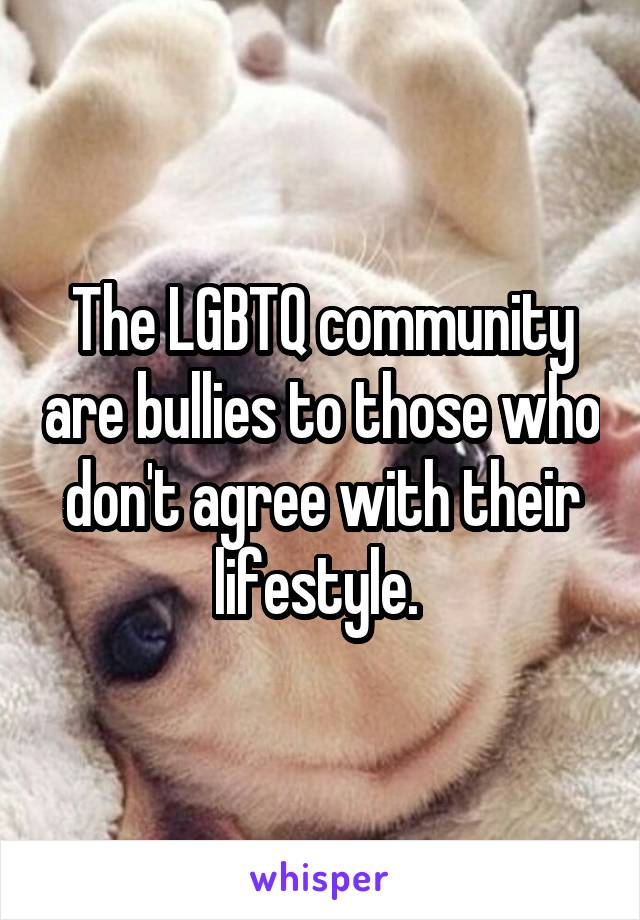 The LGBTQ community are bullies to those who don't agree with their lifestyle. 