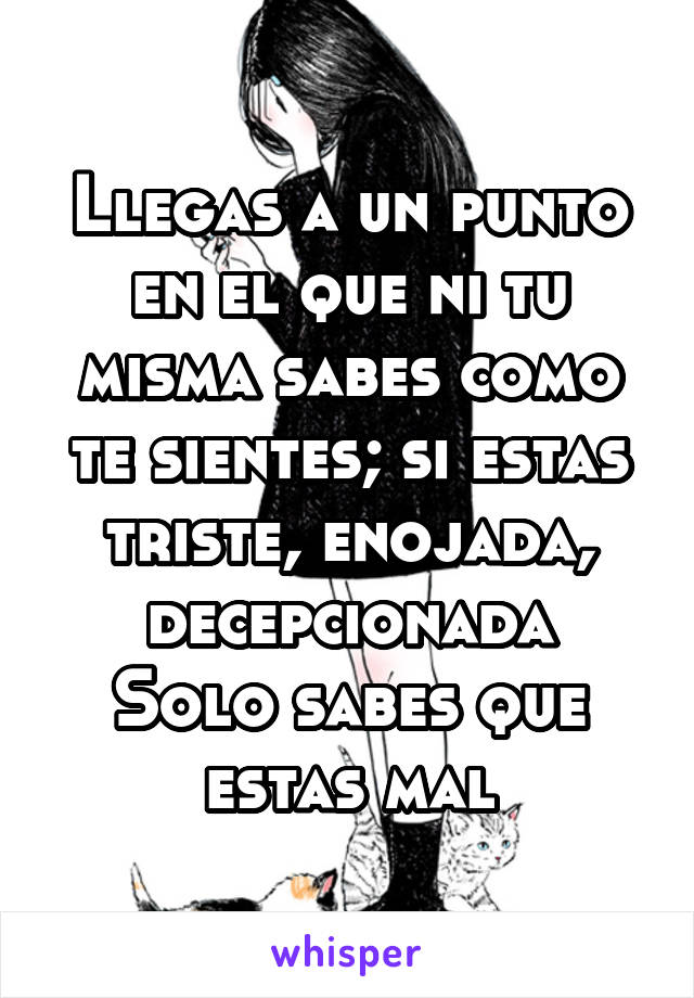 Llegas a un punto en el que ni tu misma sabes como te sientes; si estas triste, enojada, decepcionada
Solo sabes que estas mal