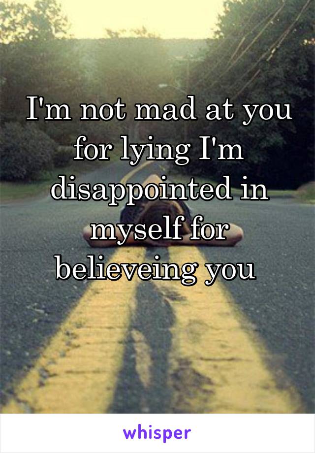 I'm not mad at you for lying I'm disappointed in myself for believeing you 

