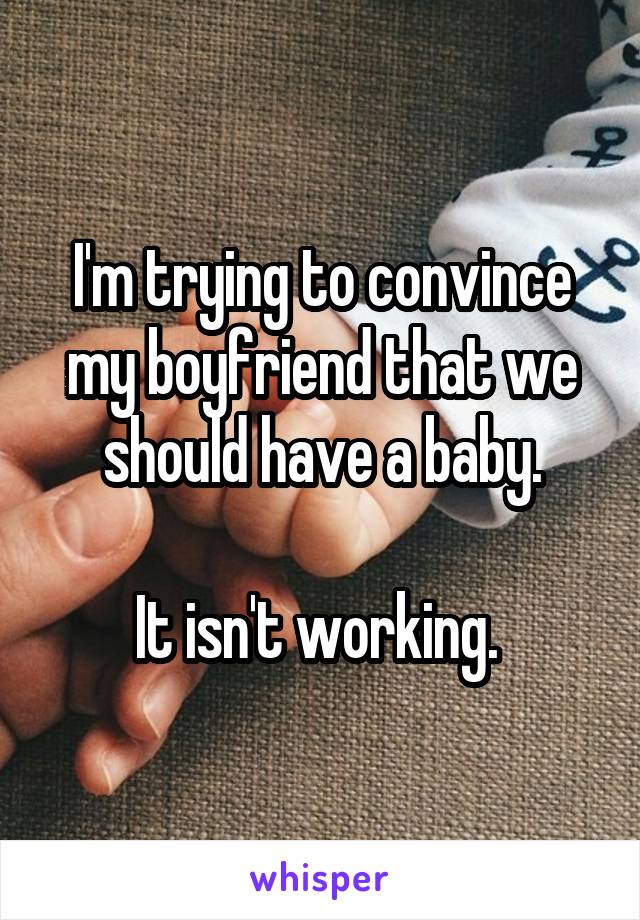 I'm trying to convince my boyfriend that we should have a baby.

It isn't working. 