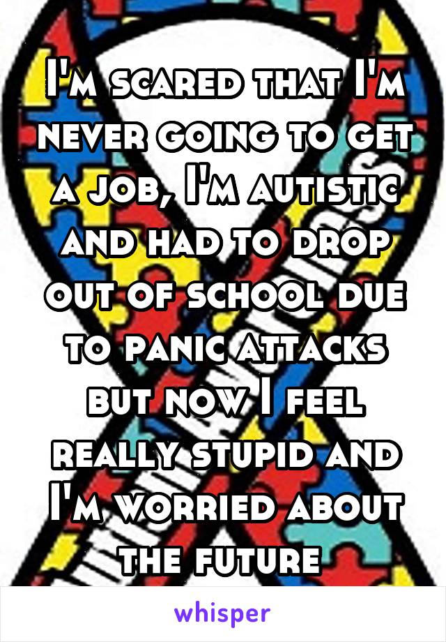 I'm scared that I'm never going to get a job, I'm autistic and had to drop out of school due to panic attacks but now I feel really stupid and I'm worried about the future 