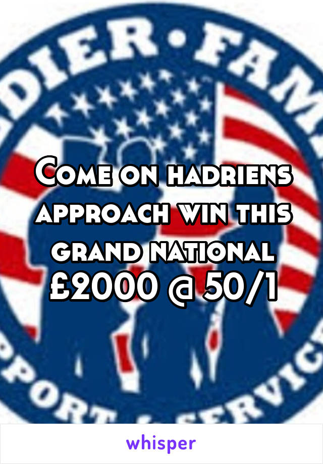 Come on hadriens approach win this grand national £2000 @ 50/1