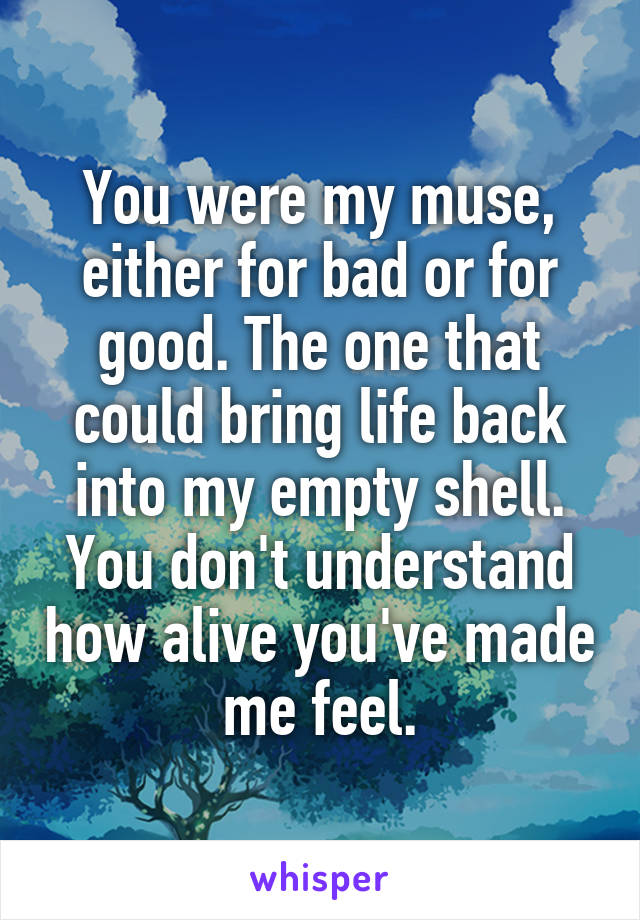 You were my muse, either for bad or for good. The one that could bring life back into my empty shell. You don't understand how alive you've made me feel.