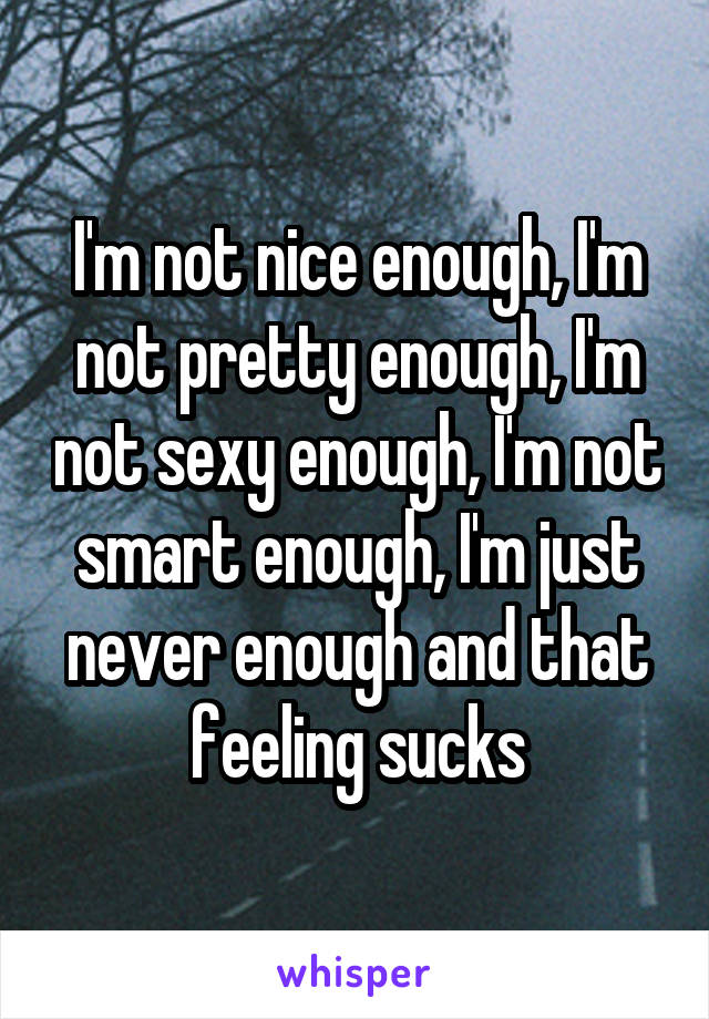 I'm not nice enough, I'm not pretty enough, I'm not sexy enough, I'm not smart enough, I'm just never enough and that feeling sucks