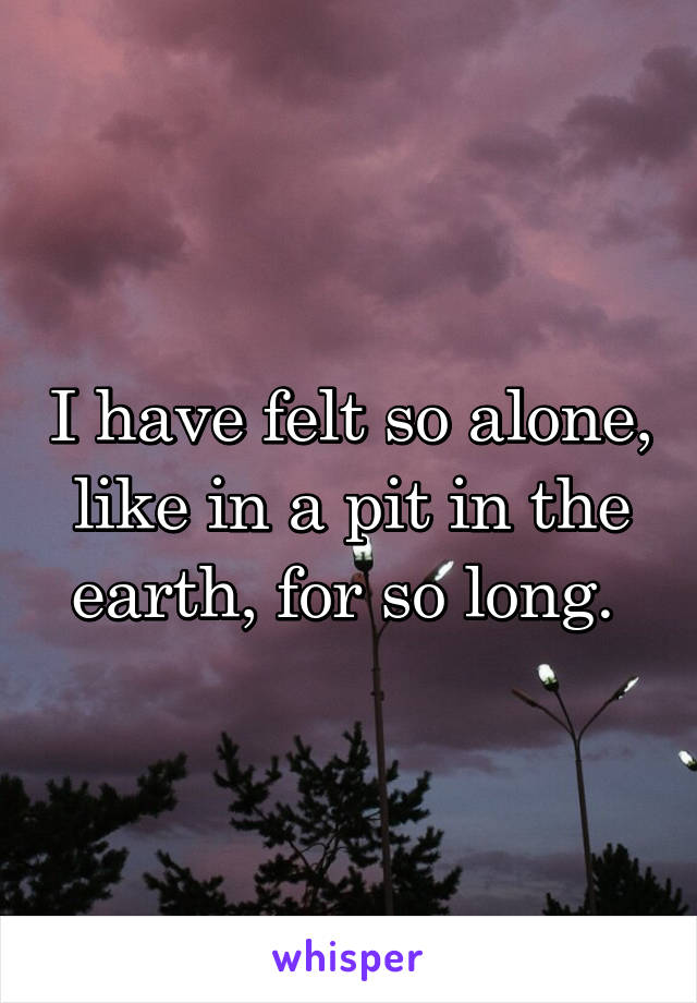 I have felt so alone, like in a pit in the earth, for so long. 