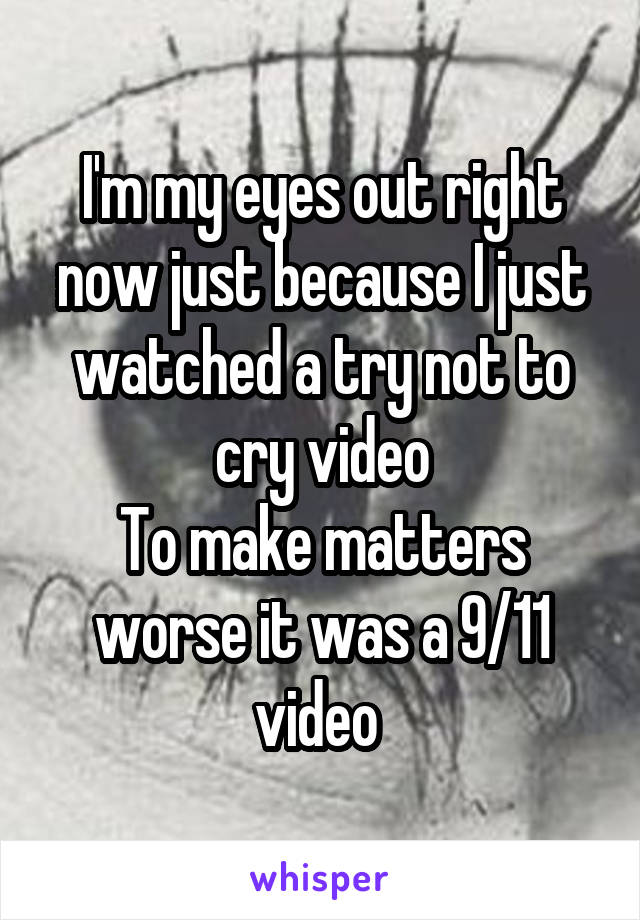 I'm my eyes out right now just because I just watched a try not to cry video
To make matters worse it was a 9/11 video 