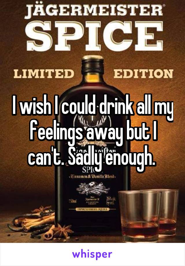 I wish I could drink all my feelings away but I can't. Sadly enough. 