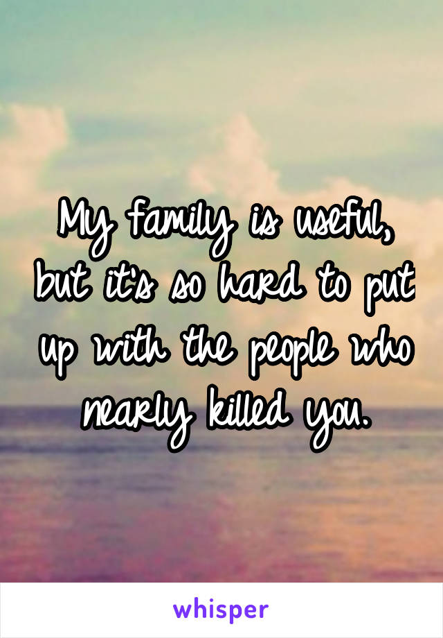 My family is useful, but it's so hard to put up with the people who nearly killed you.