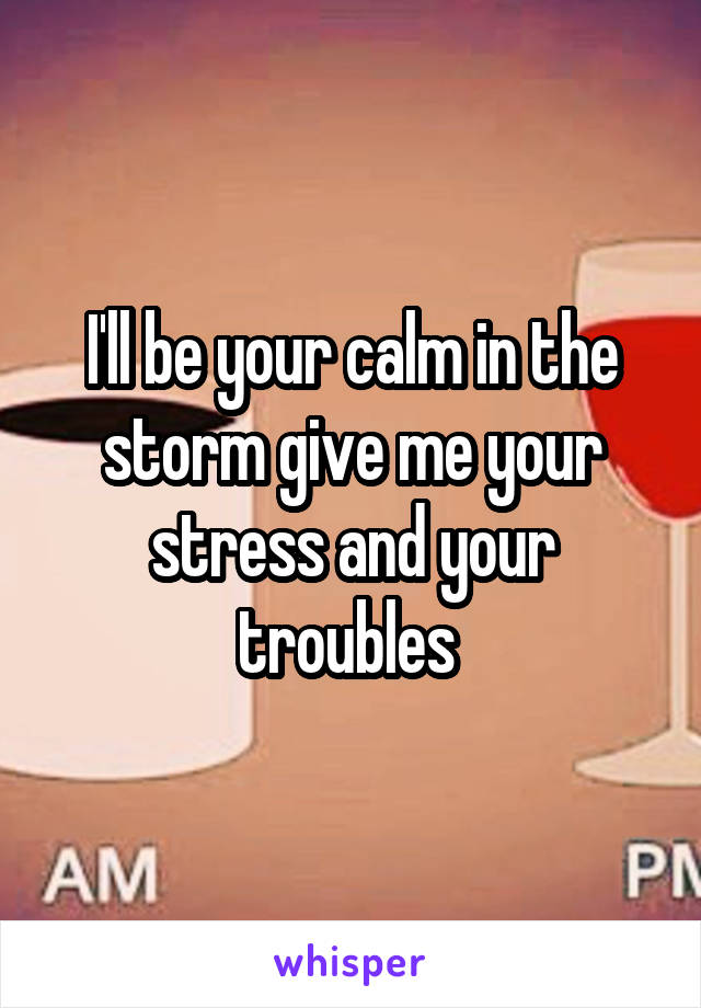 I'll be your calm in the storm give me your stress and your troubles 